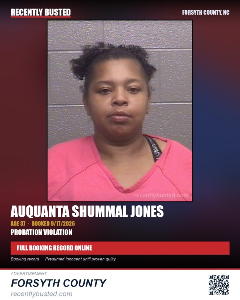 AUQUANTA SHUMMAL JONES — arrest record card, Forsyth County, North Carolina