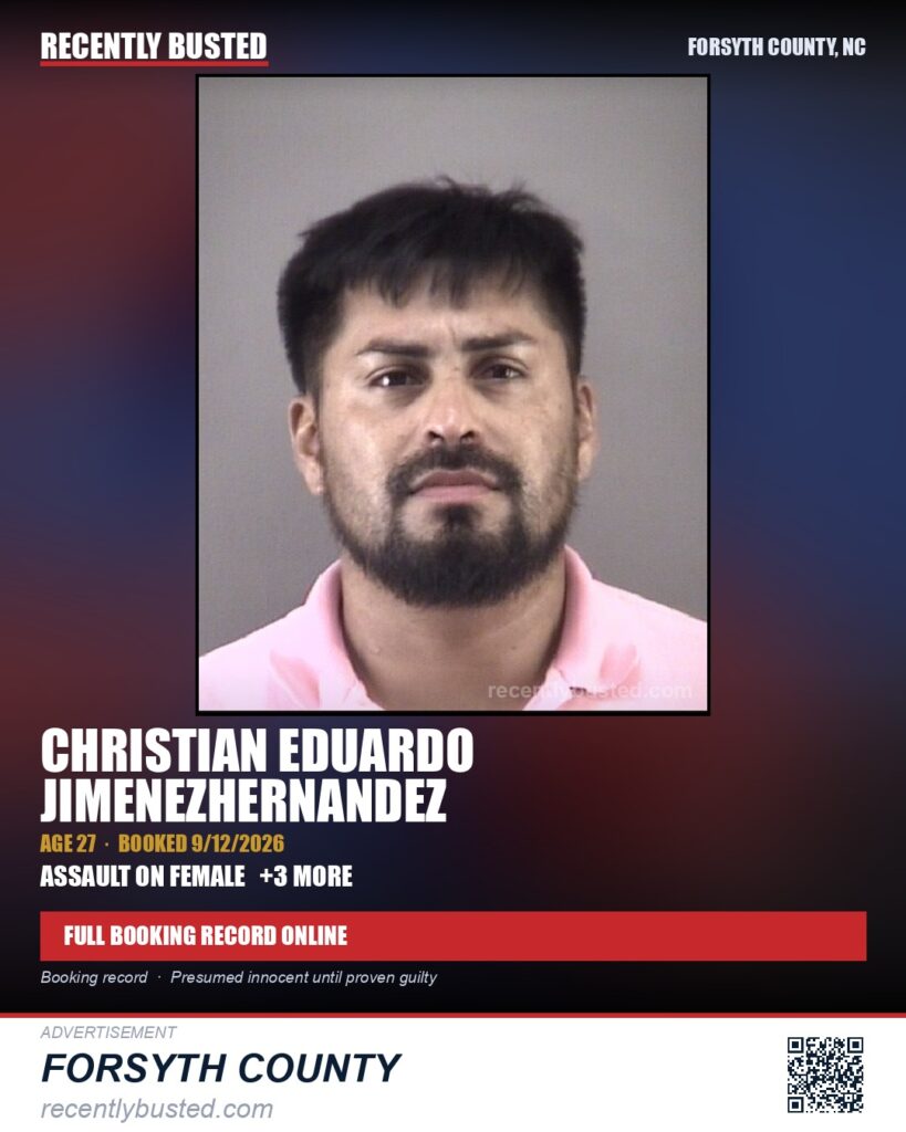 CHRISTIAN EDUARDO JIMENEZHERNANDEZ — arrest record card, Forsyth County, North Carolina