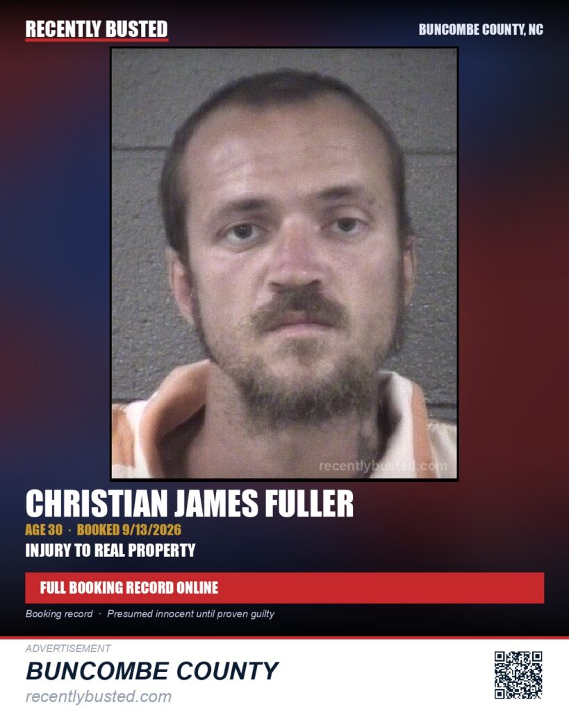 CHRISTIAN JAMES FULLER — arrest record card, Buncombe County, North Carolina
