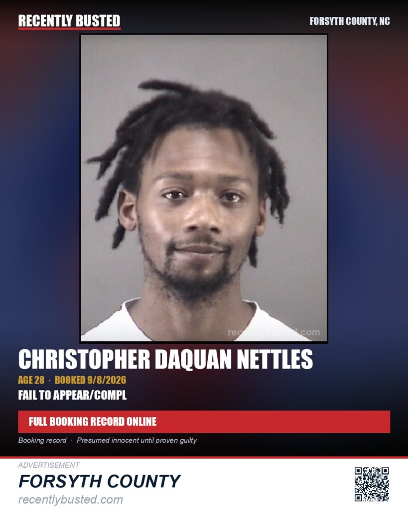 CHRISTOPHER DAQUAN NETTLES — arrest record card, Forsyth County, North Carolina