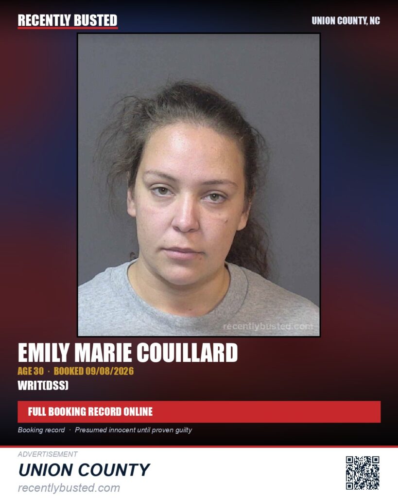 COUILLARD, EMILY MARIE — arrest record card, Union County, North Carolina