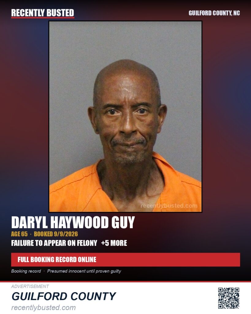 DARYL HAYWOOD GUY — arrest record card, Guilford County, North Carolina