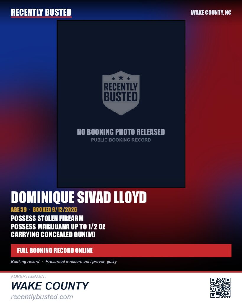 DOMINIQUE SIVAD LLOYD — arrest record card, Wake County, North Carolina