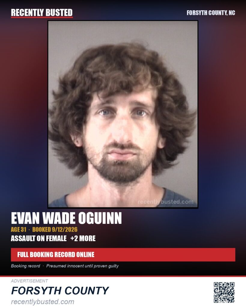 EVAN WADE OGUINN — arrest record card, Forsyth County, North Carolina