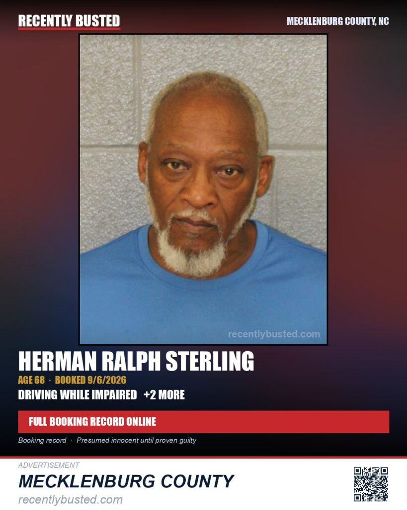 HERMAN RALPH STERLING — arrest record card, Mecklenburg County, North Carolina