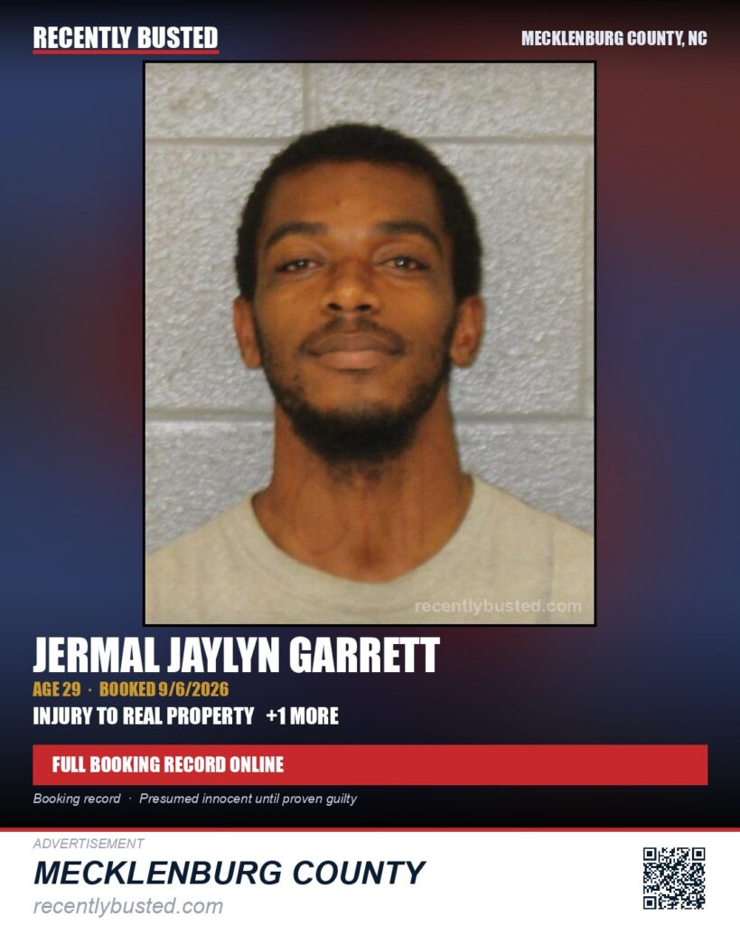 JERMAL JAYLYN GARRETT — arrest record card, Mecklenburg County, North Carolina