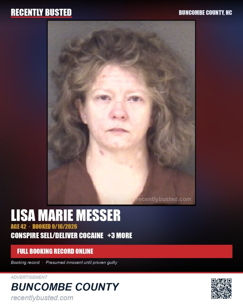 LISA MARIE MESSER — arrest record card, Buncombe County, North Carolina