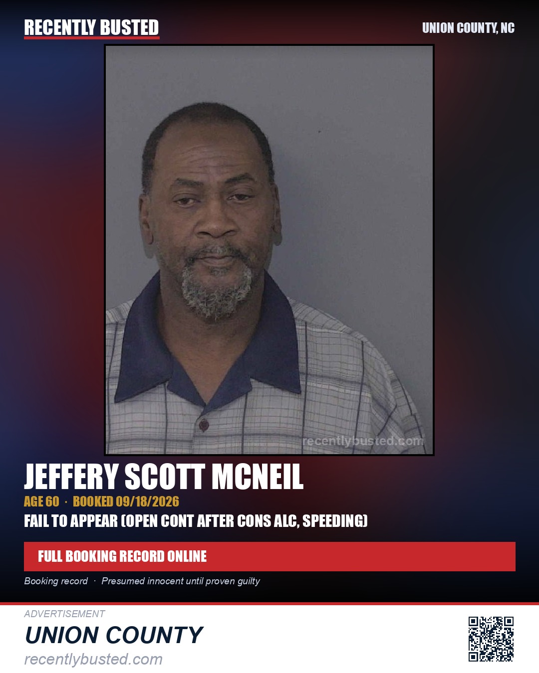 MCNEIL, JEFFERY SCOTT — arrest record card, Union County, North Carolina