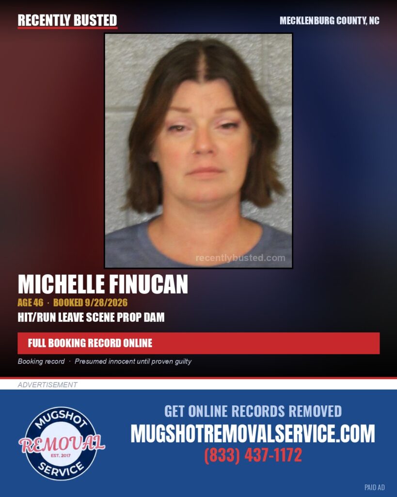 MICHELLE FINUCAN — arrest record card, Mecklenburg County, North Carolina