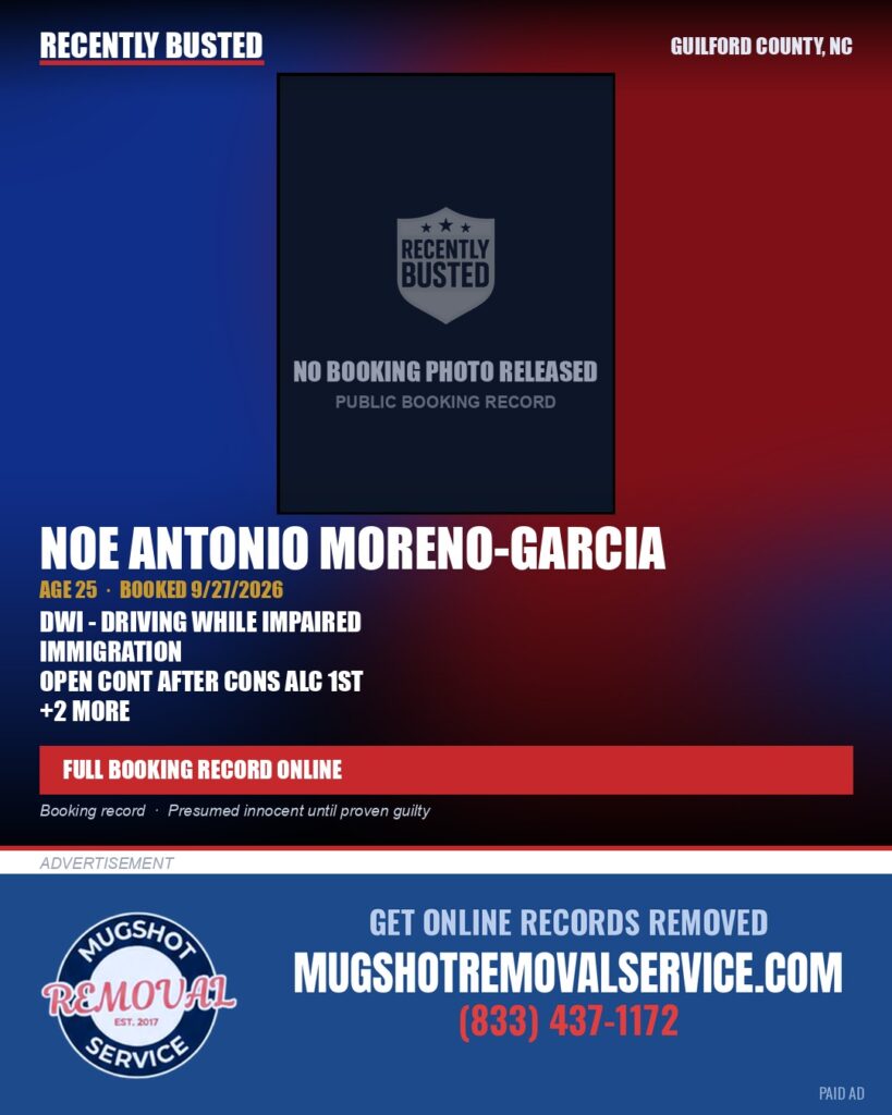 NOE ANTONIO MORENO-GARCIA — arrest record card, Guilford County, North Carolina