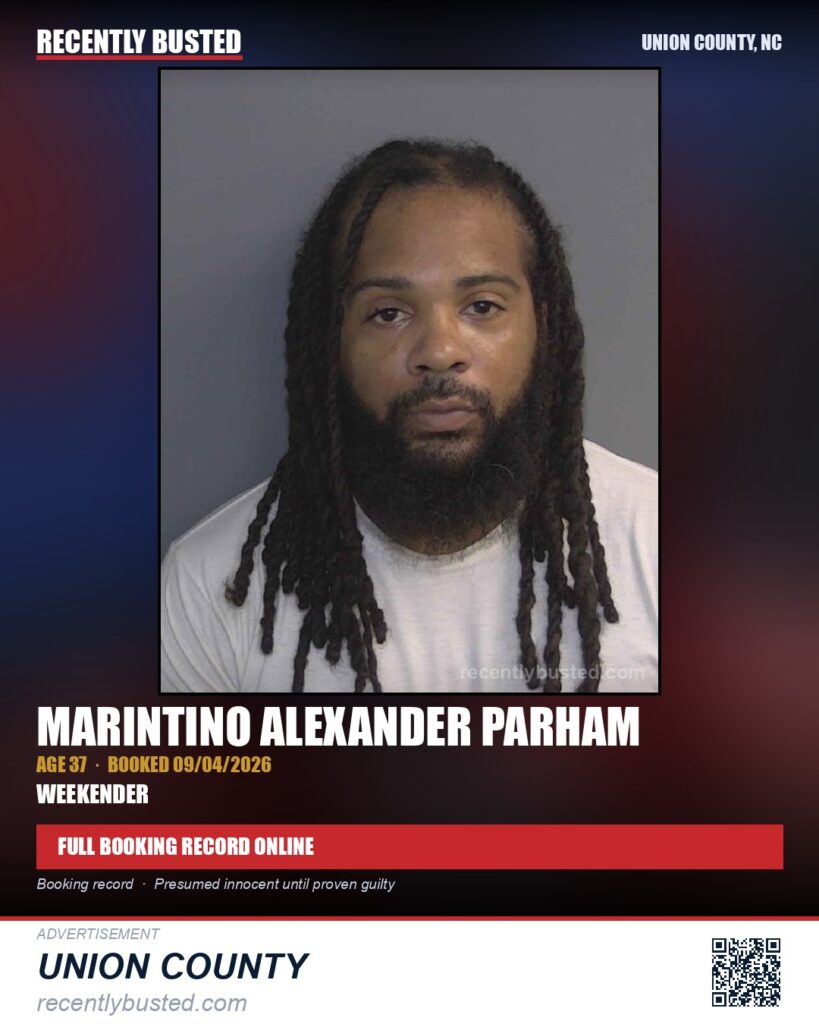 PARHAM, MARINTINO ALEXANDER — arrest record card, Union County, North Carolina