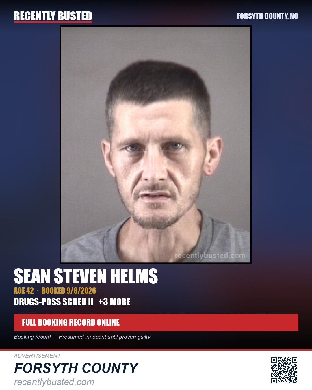 SEAN STEVEN HELMS — arrest record card, Forsyth County, North Carolina