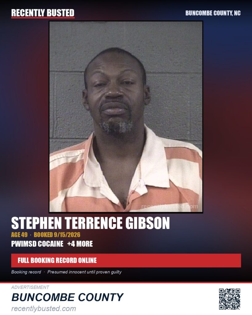 STEPHEN TERRENCE GIBSON — arrest record card, Buncombe County, North Carolina
