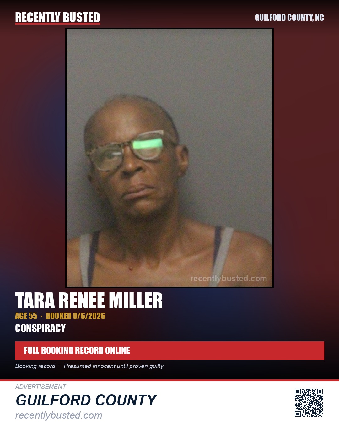 TARA RENEE MILLER — arrest record card, Guilford County, North Carolina