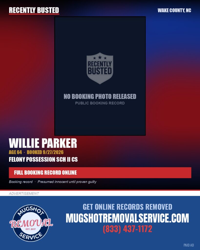 WILLIE PARKER — arrest record card, Wake County, North Carolina