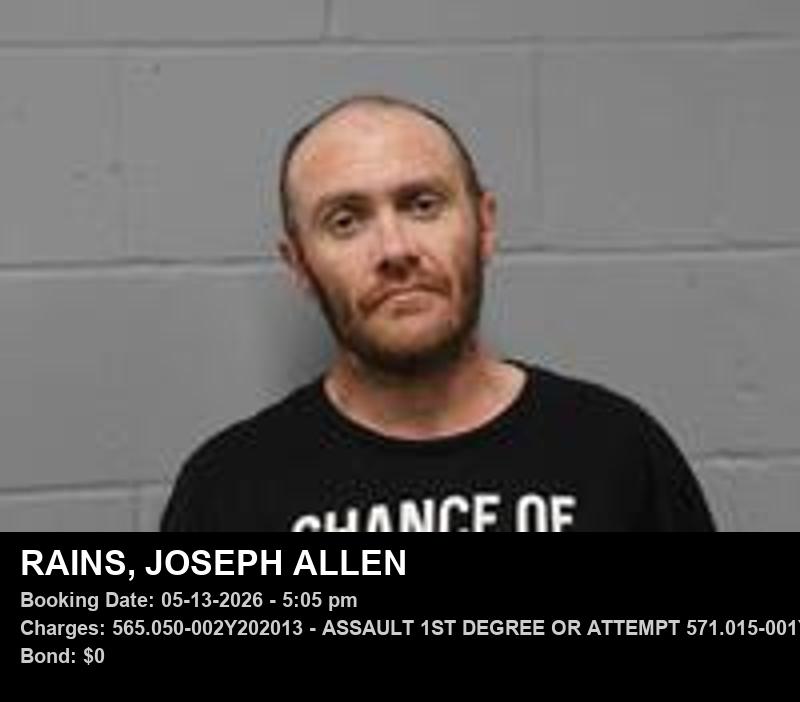 JOSEPH ALLEN RAINS — arrest record card, Johnson County, Missouri