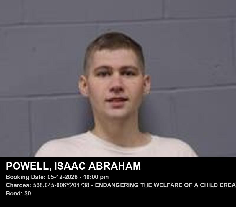 ISAAC ABRAHAM POWELL — arrest record card, Johnson County, Missouri