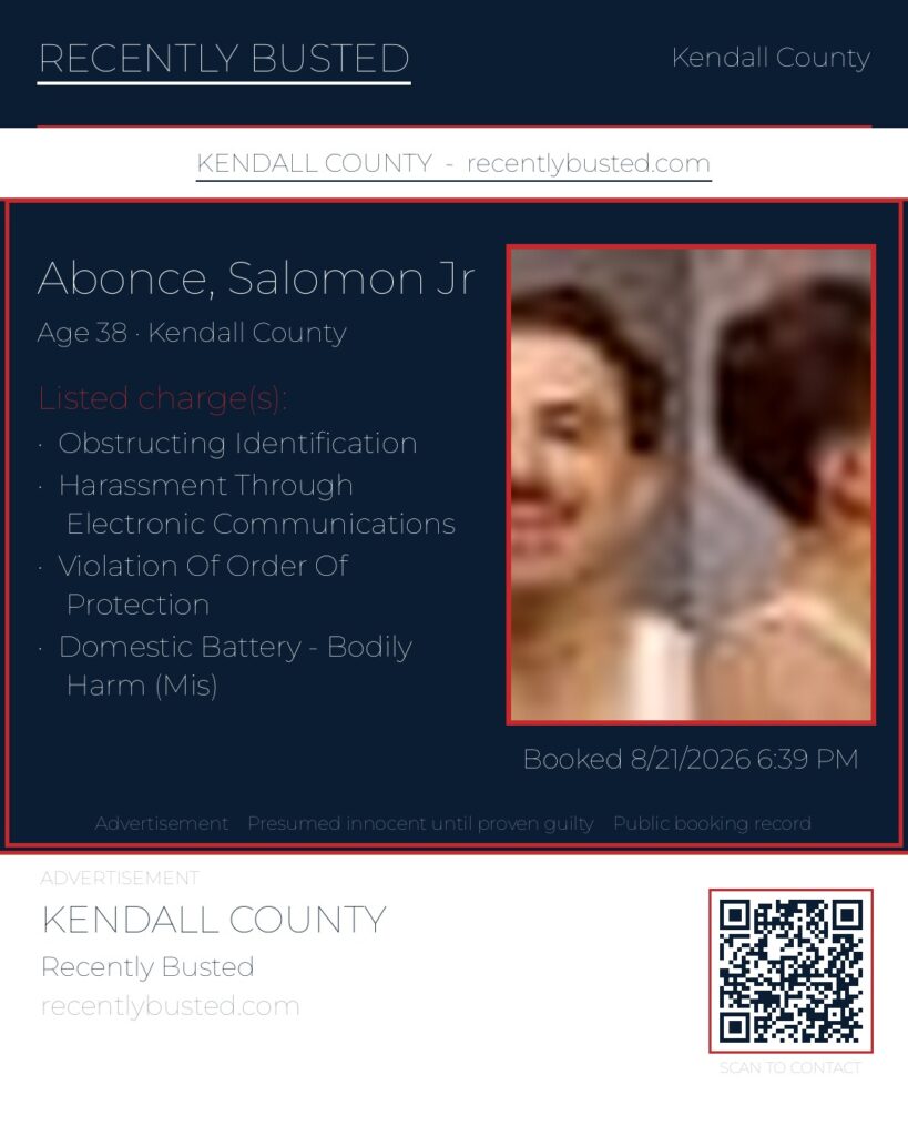 ABONCE, SALOMON JR — arrest record card, Kendall County, Texas