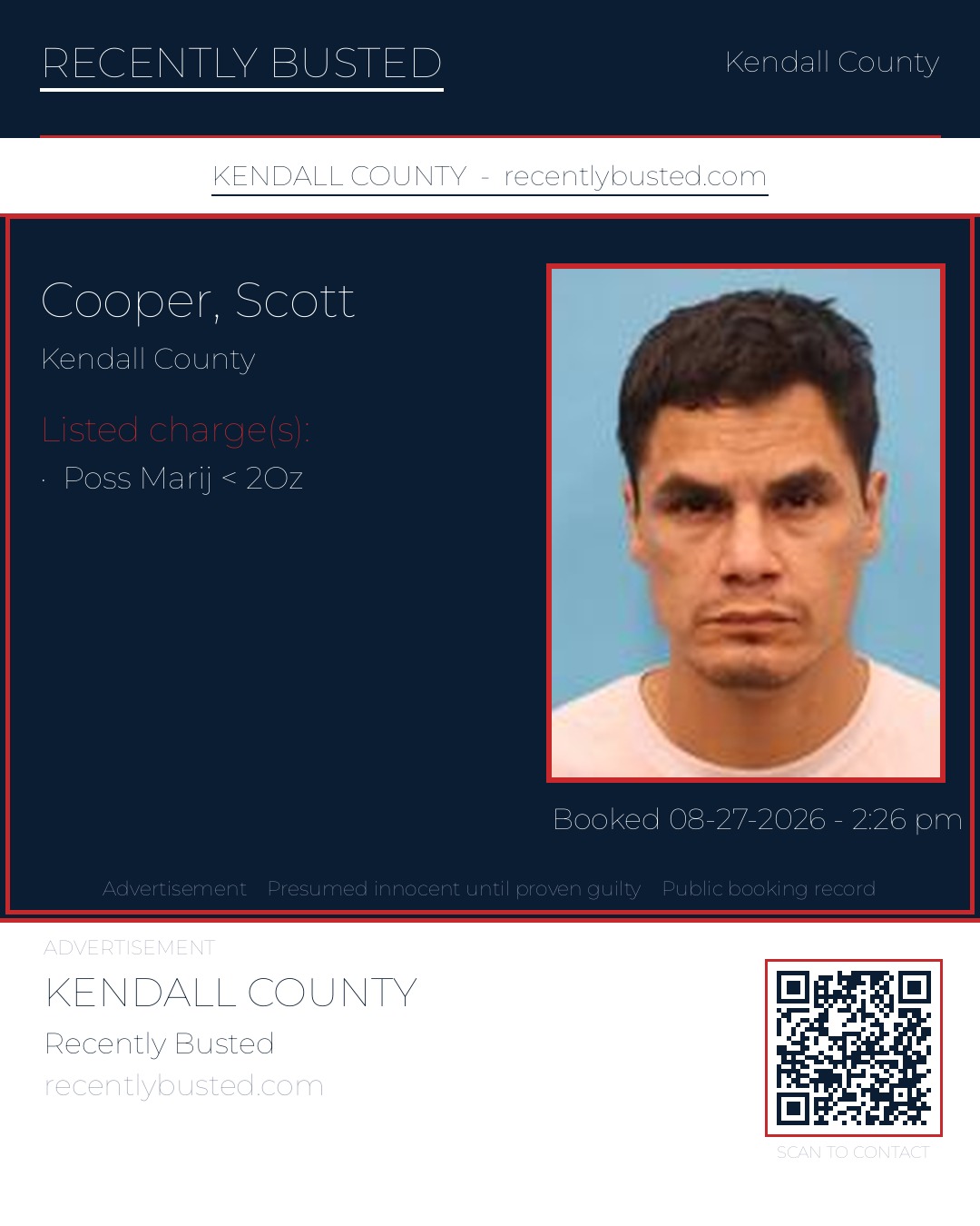Cooper, Scott — arrest record card, Kendall County, Texas