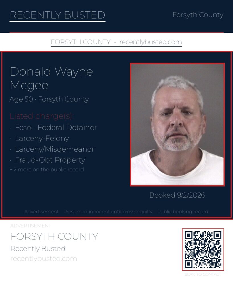 DONALD WAYNE MCGEE — arrest record card, Forsyth County, North Carolina