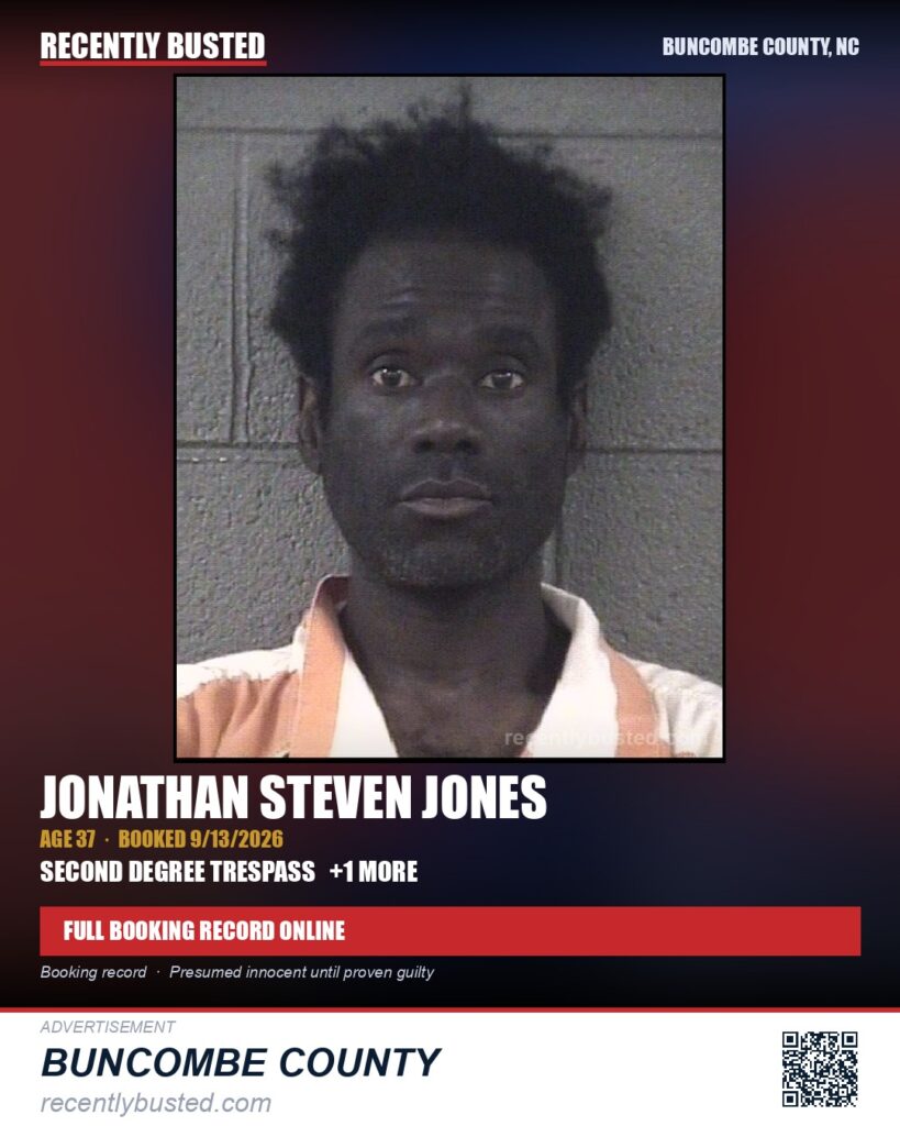 JONATHAN STEVEN JONES — arrest record card, Buncombe County, North Carolina