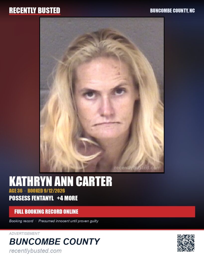 KATHRYN ANN CARTER — arrest record card, Buncombe County, North Carolina