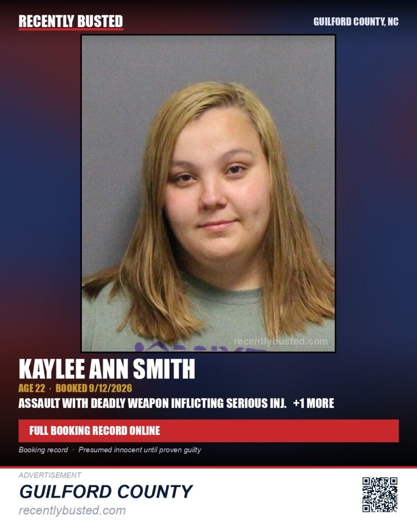 KAYLEE ANN SMITH — arrest record card, Guilford County, North Carolina