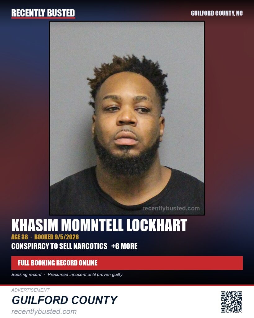 KHASIM MOMNTELL LOCKHART — arrest record card, Guilford County, North Carolina