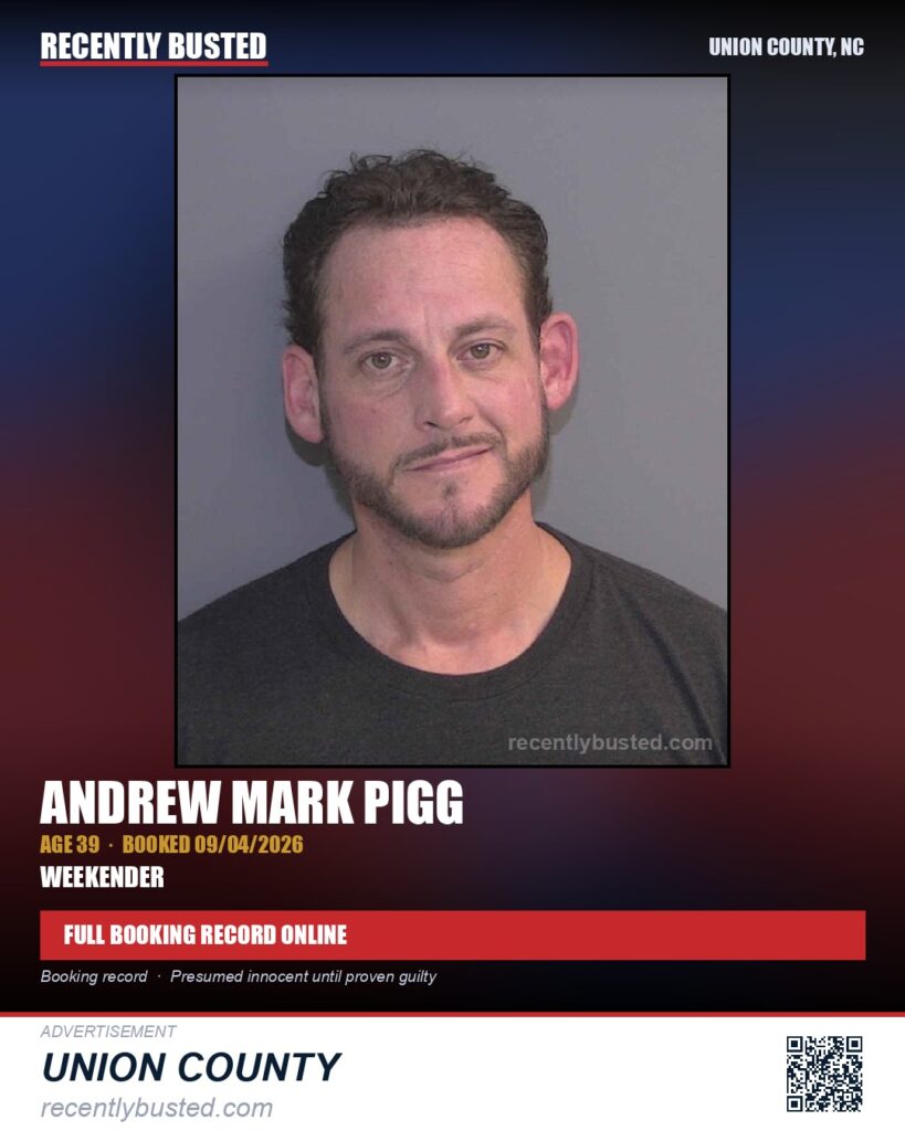PIGG, ANDREW MARK — arrest record card, Union County, North Carolina