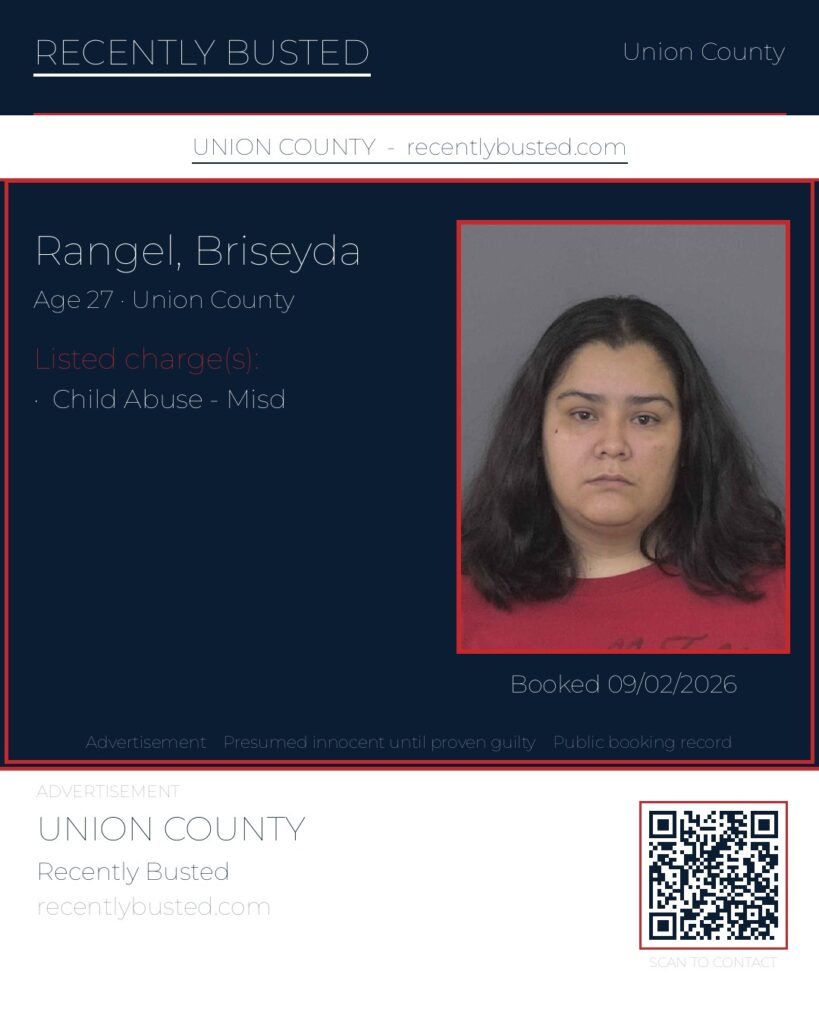RANGEL, BRISEYDA — arrest record card, Union County, North Carolina
