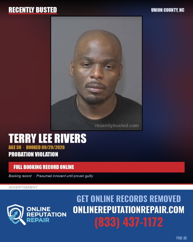 RIVERS, TERRY LEE — arrest record card, Union County, North Carolina