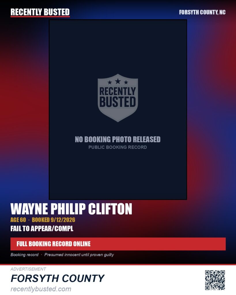 WAYNE PHILIP CLIFTON — arrest record card, Forsyth County, North Carolina