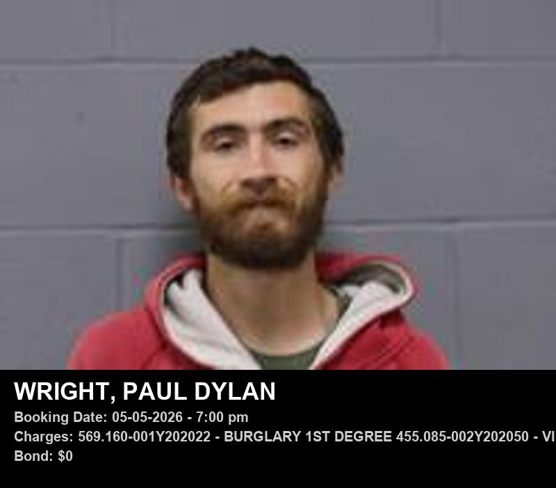 PAUL DYLAN WRIGHT — arrest record card, Johnson County, Missouri