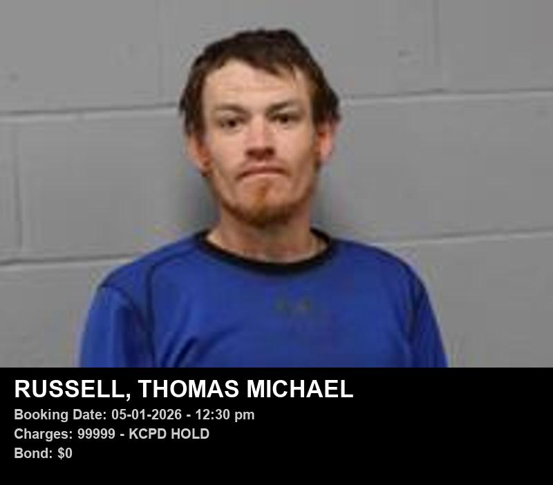THOMAS MICHAEL RUSSELL — arrest record card, Johnson County, Missouri