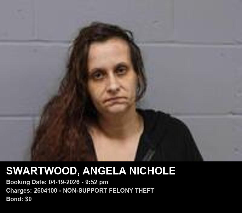 ANGELA NICHOLE SWARTWOOD — arrest record card, Johnson County, Missouri