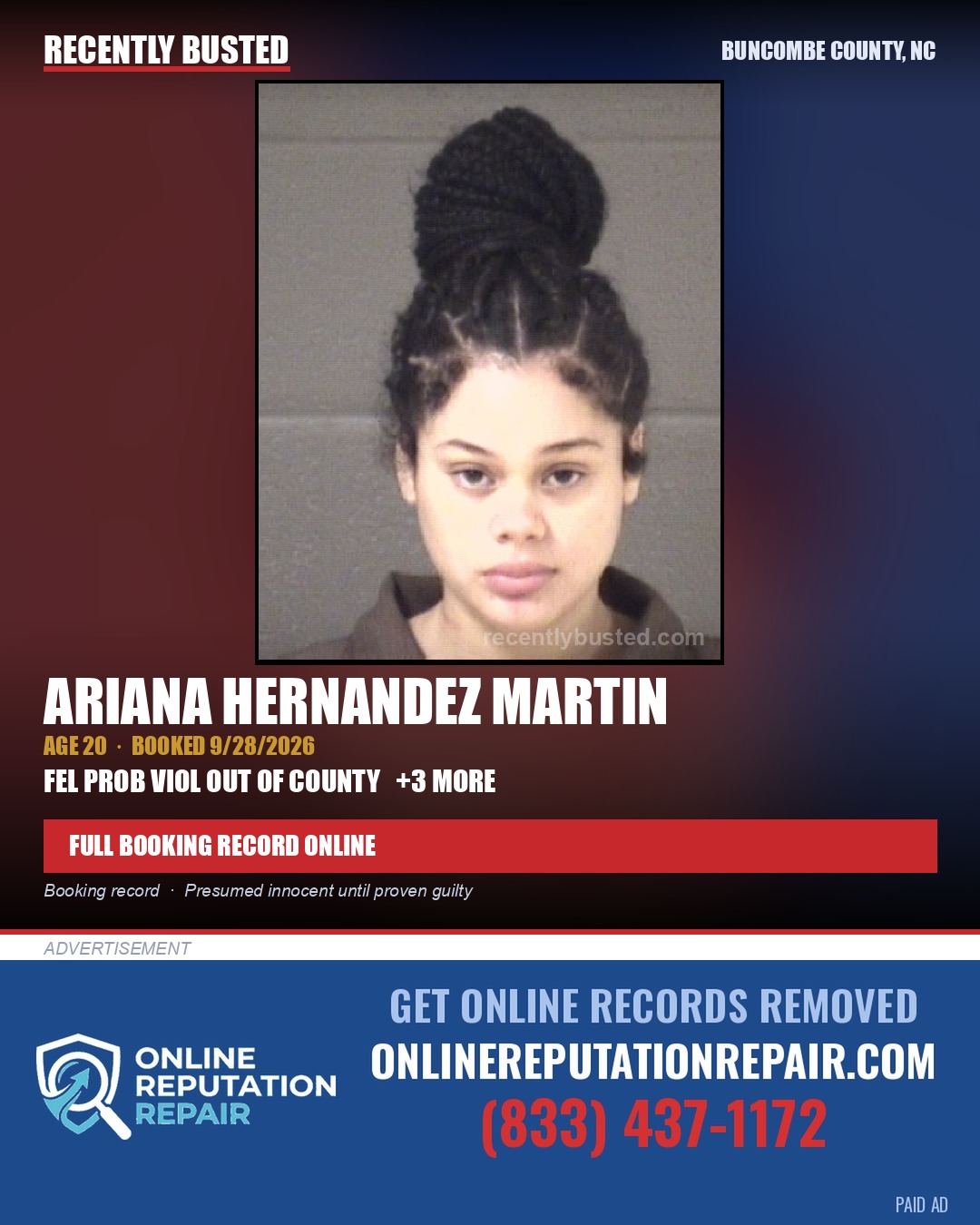 ARIANA HERNANDEZ MARTIN — arrest record card, Buncombe County, North Carolina