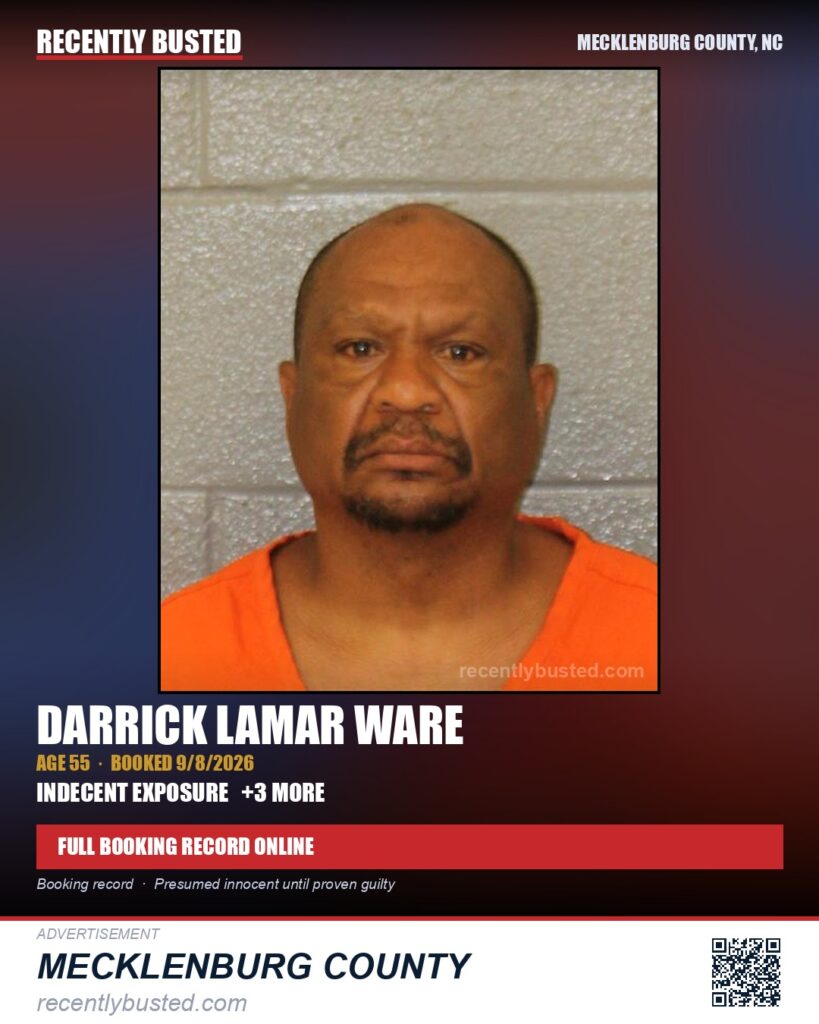 DARRICK LAMAR WARE — arrest record card, Mecklenburg County, North Carolina