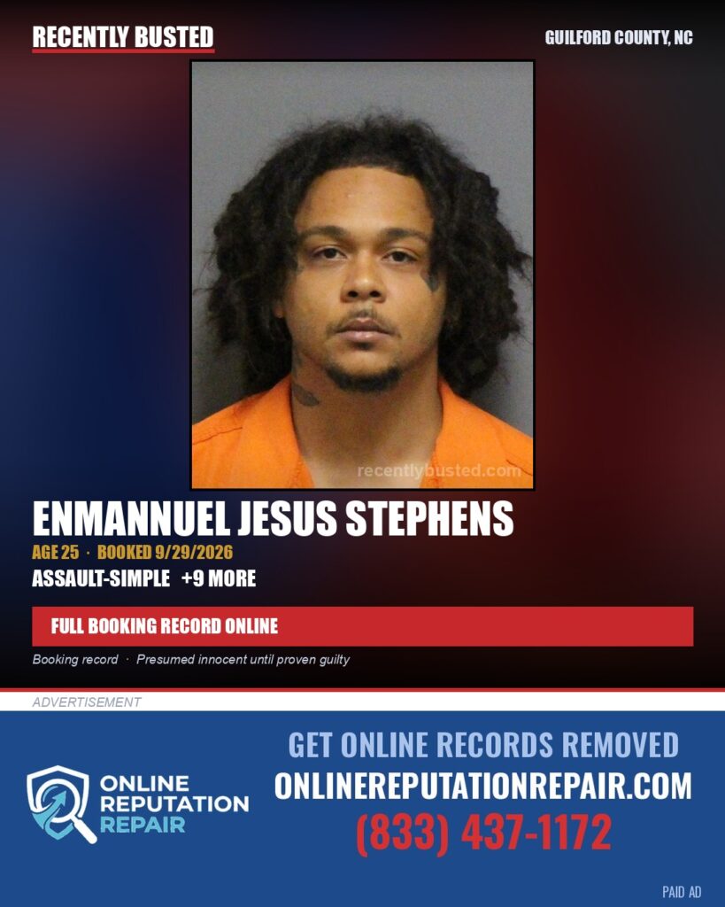 ENMANNUEL JESUS STEPHENS — arrest record card, Guilford County, North Carolina