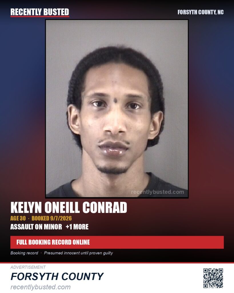 KELYN ONEILL CONRAD — arrest record card, Forsyth County, North Carolina