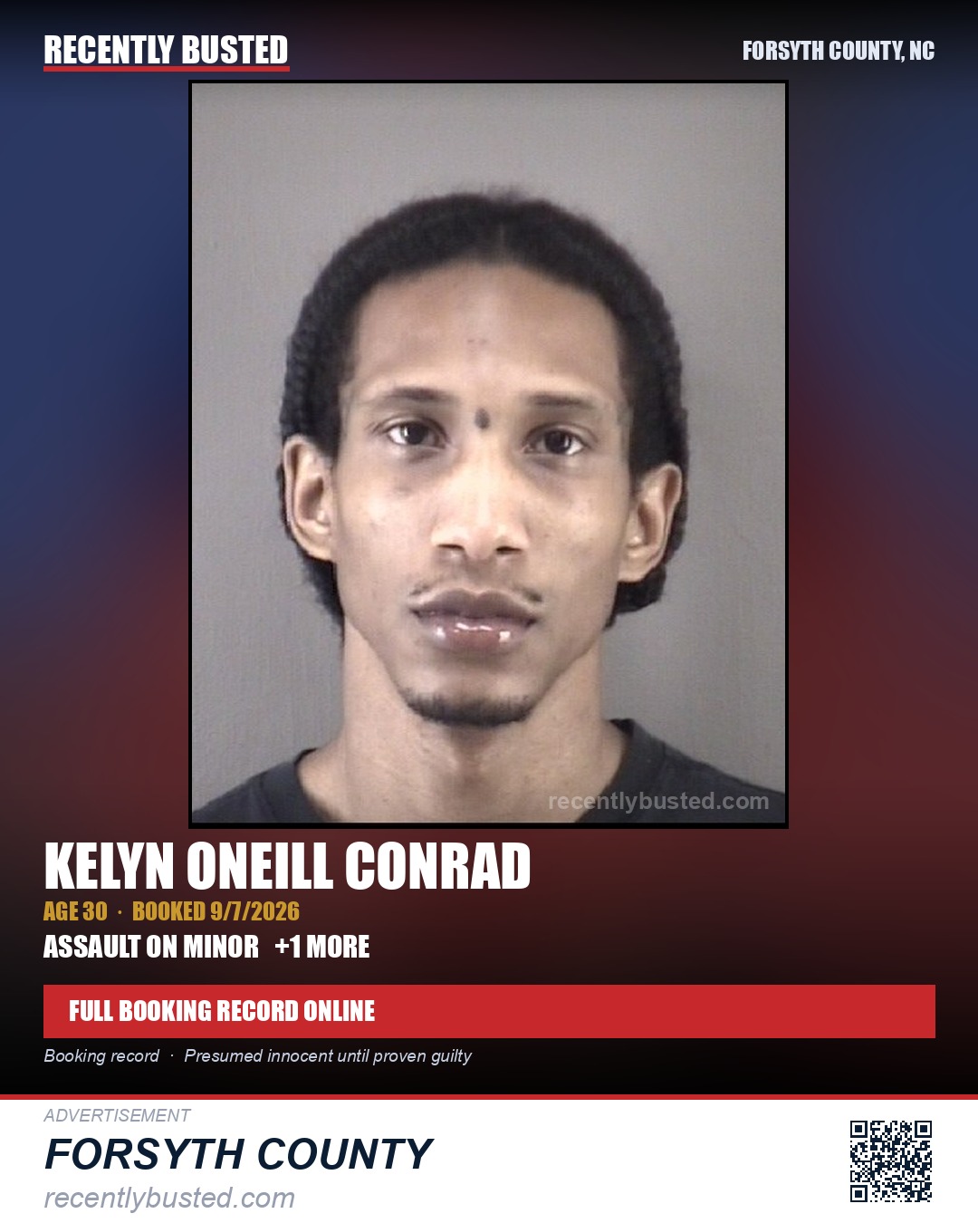 KELYN ONEILL CONRAD — arrest record card, Forsyth County, North Carolina