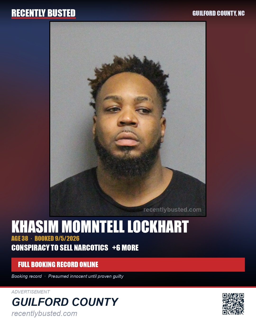 KHASIM MOMNTELL LOCKHART — arrest record card, Guilford County, North Carolina