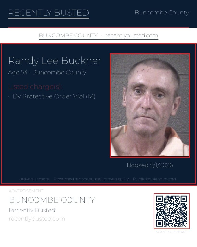 RANDY LEE BUCKNER — arrest record card, Buncombe County, North Carolina