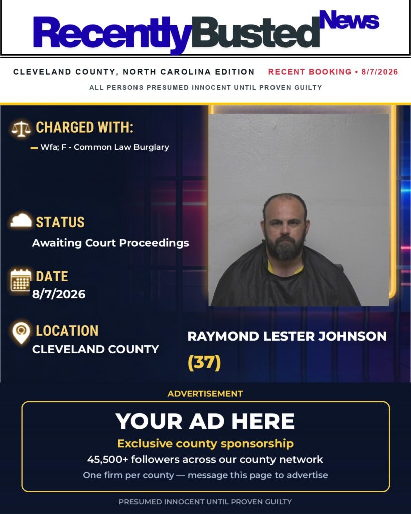 RAYMOND LESTER JOHNSON — arrest record card, Cleveland County