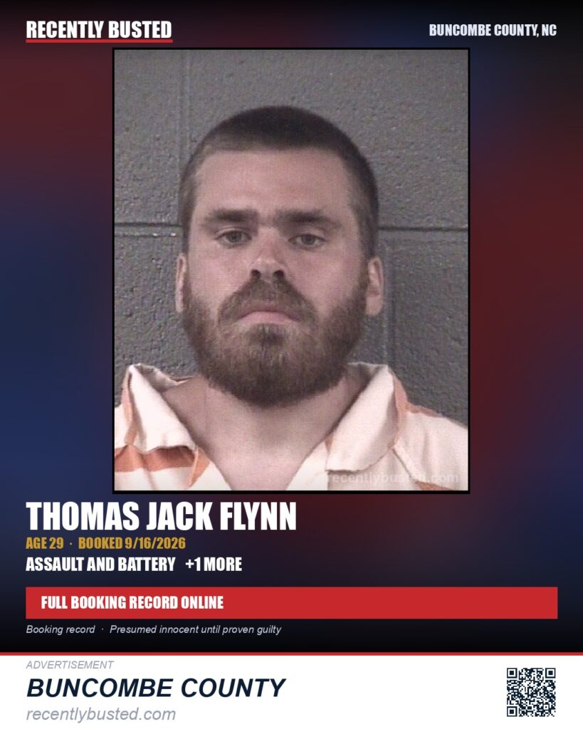 THOMAS JACK FLYNN — arrest record card, Buncombe County, North Carolina