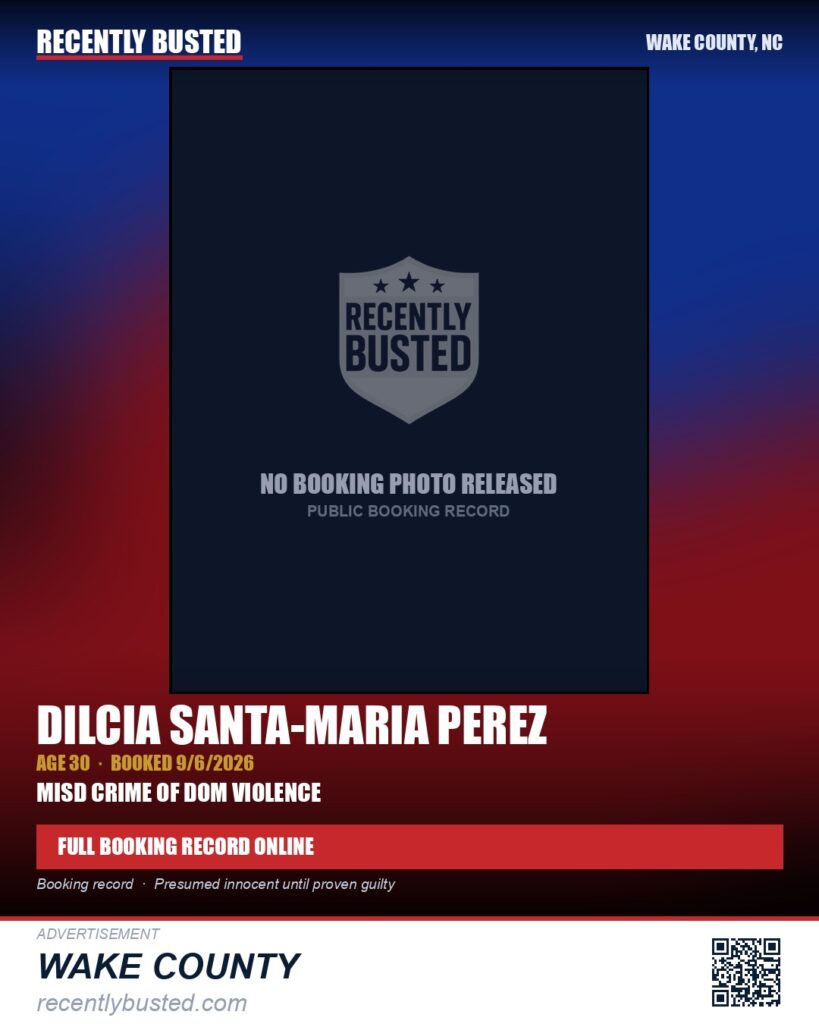 DILCIA SANTA-MARIA PEREZ — arrest record card, Wake County, North Carolina