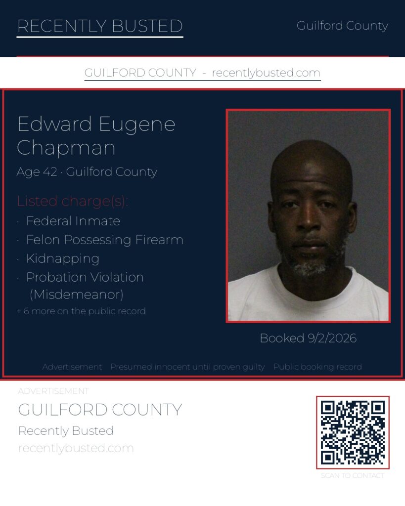 EDWARD EUGENE CHAPMAN — arrest record card, Guilford County, North Carolina
