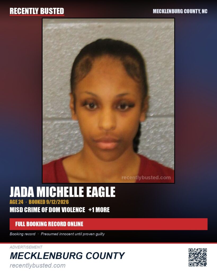 JADA MICHELLE EAGLE — arrest record card, Mecklenburg County, North Carolina