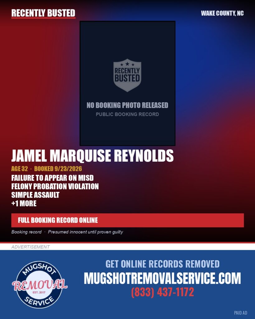JAMEL MARQUISE REYNOLDS — arrest record card, Wake County, North Carolina