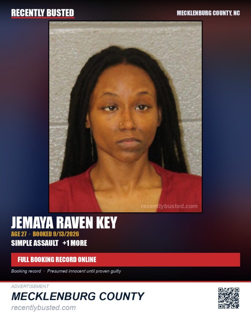 JEMAYA RAVEN KEY — arrest record card, Mecklenburg County, North Carolina