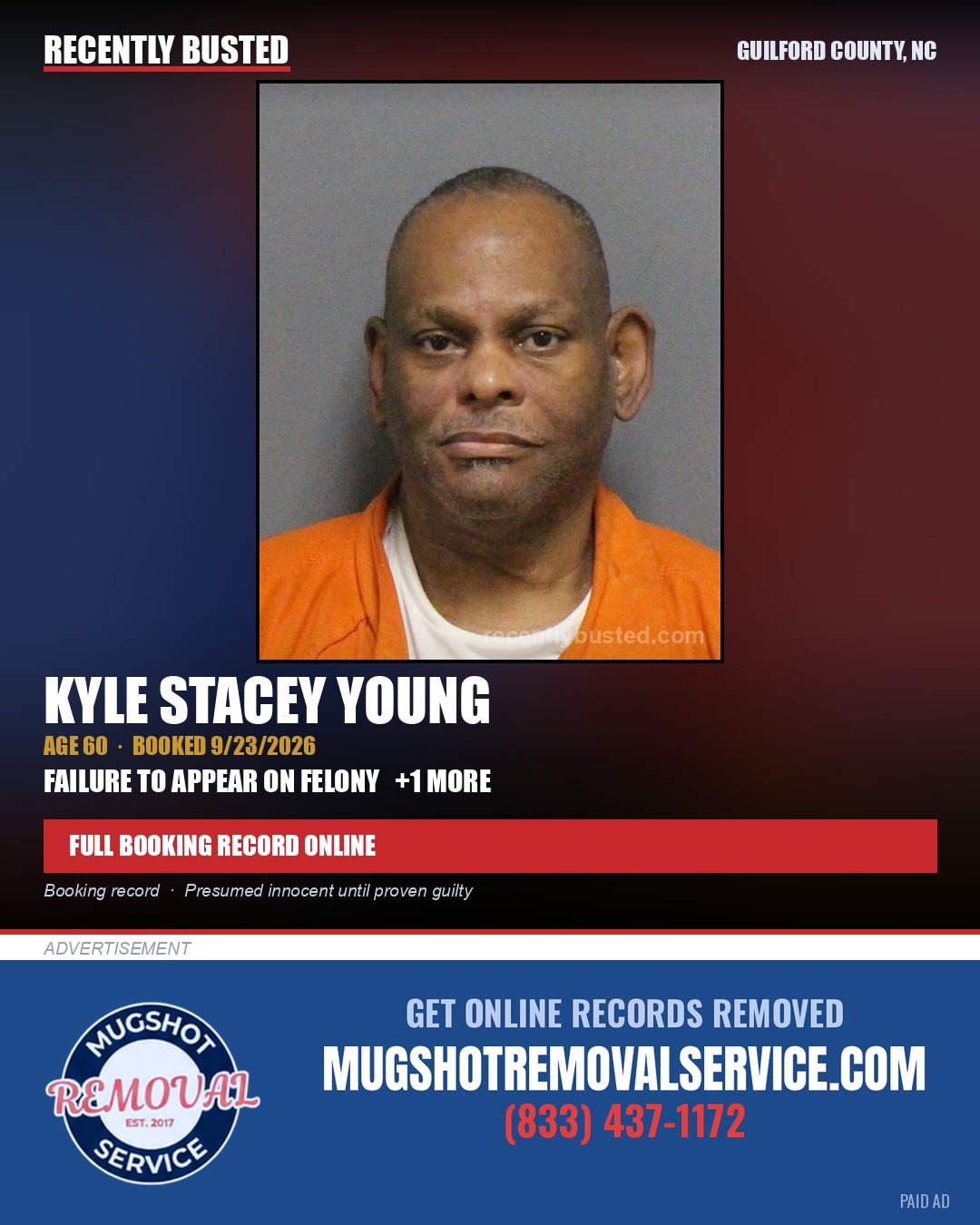 KYLE STACEY YOUNG — arrest record card, Guilford County, North Carolina